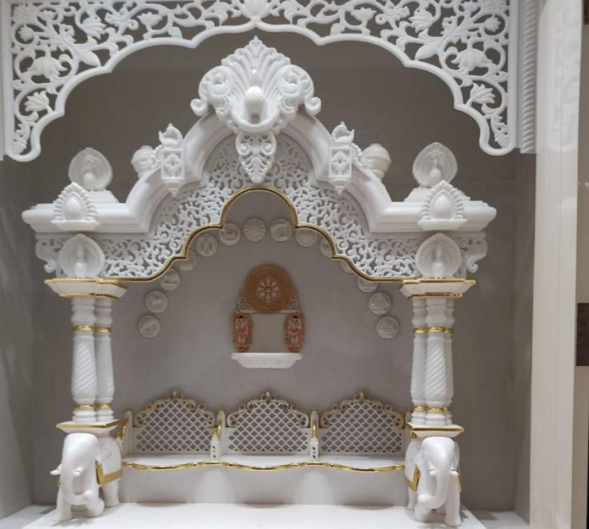 Intricate Dome Style White Marble Mandir