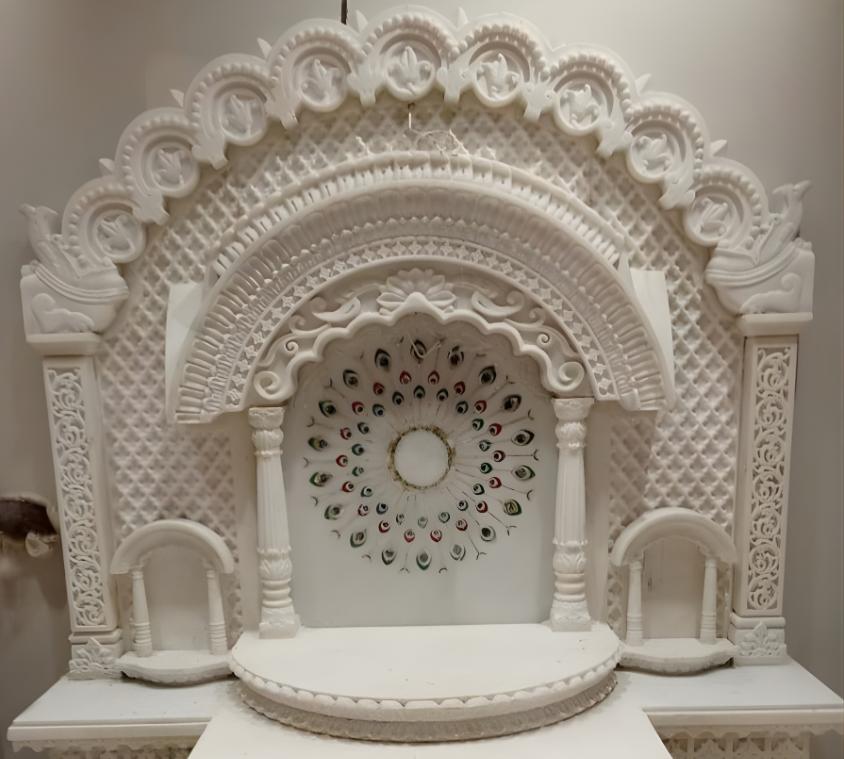 Classic Arched Marble Mandir With Pillars