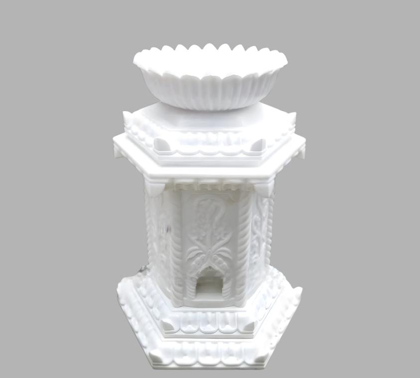 Designer Carved White Marble Tulsi Stand