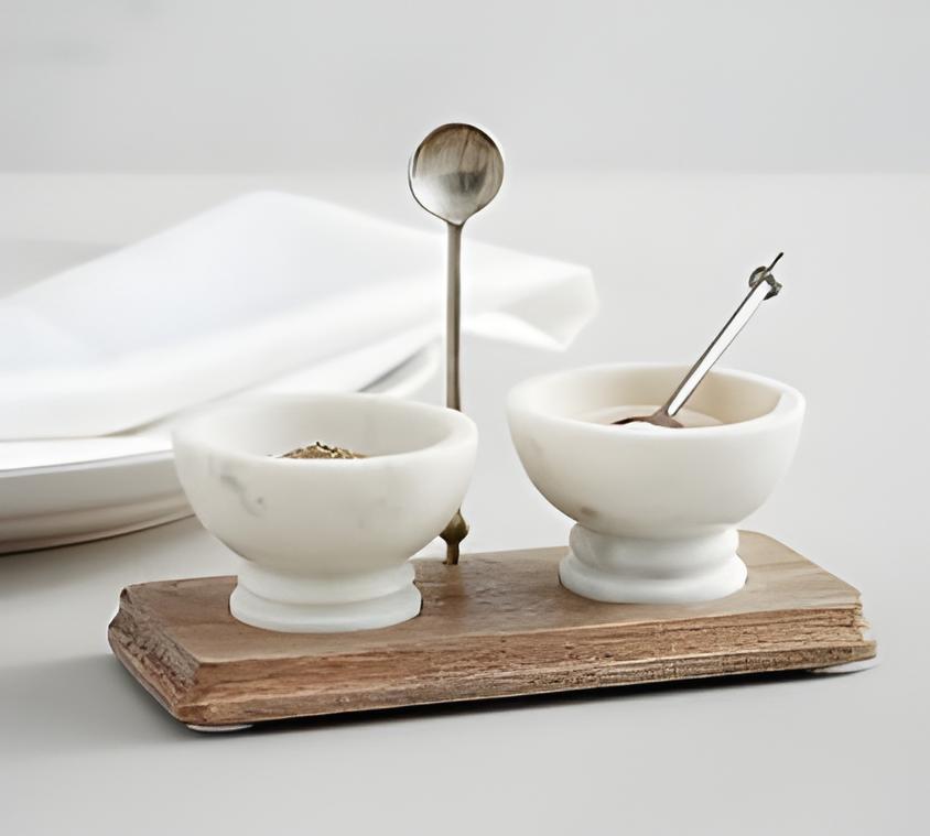 Luxury Marble Brass Inlay Condiment Set