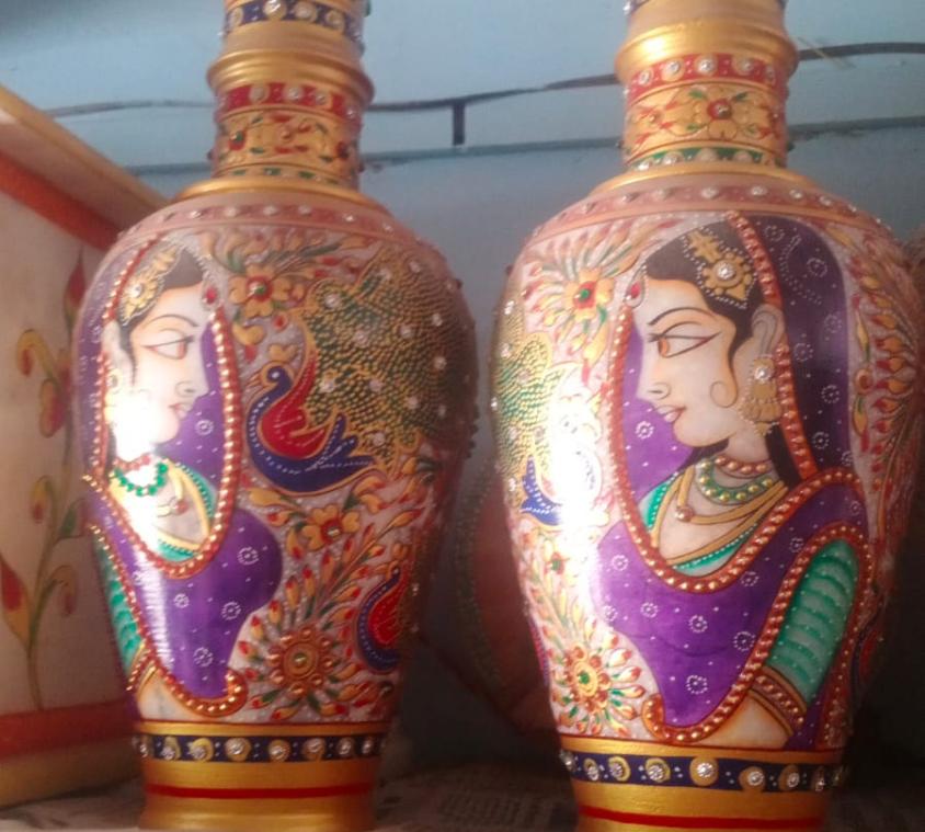 Mughal Painted Marble Vases