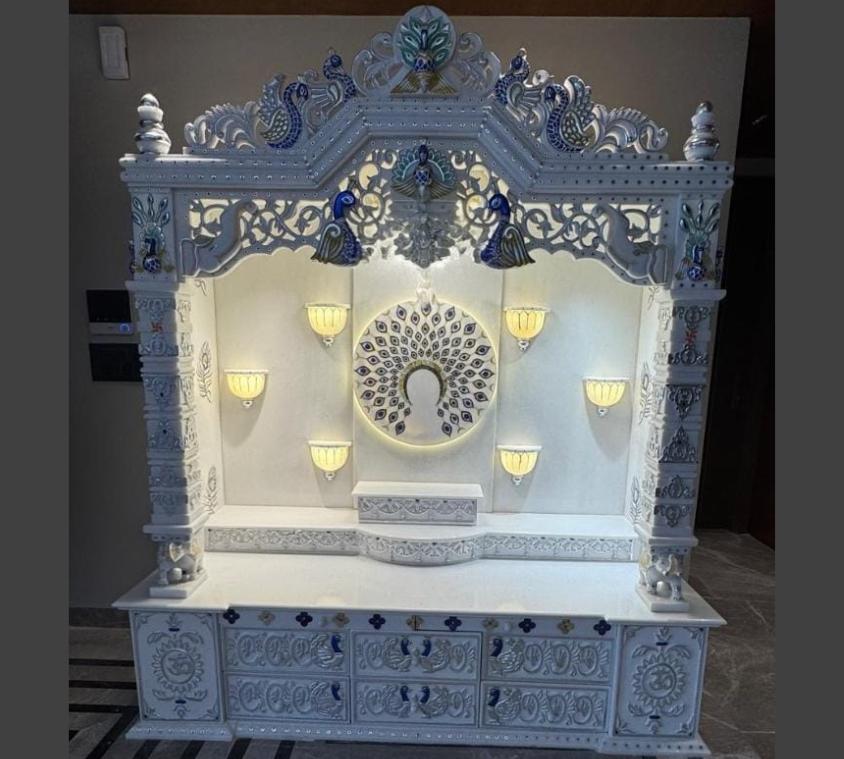 Traditional Dome Carved Marble Mandir
