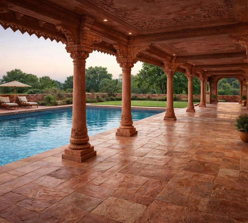 Sandstone Columned Pool Veranda