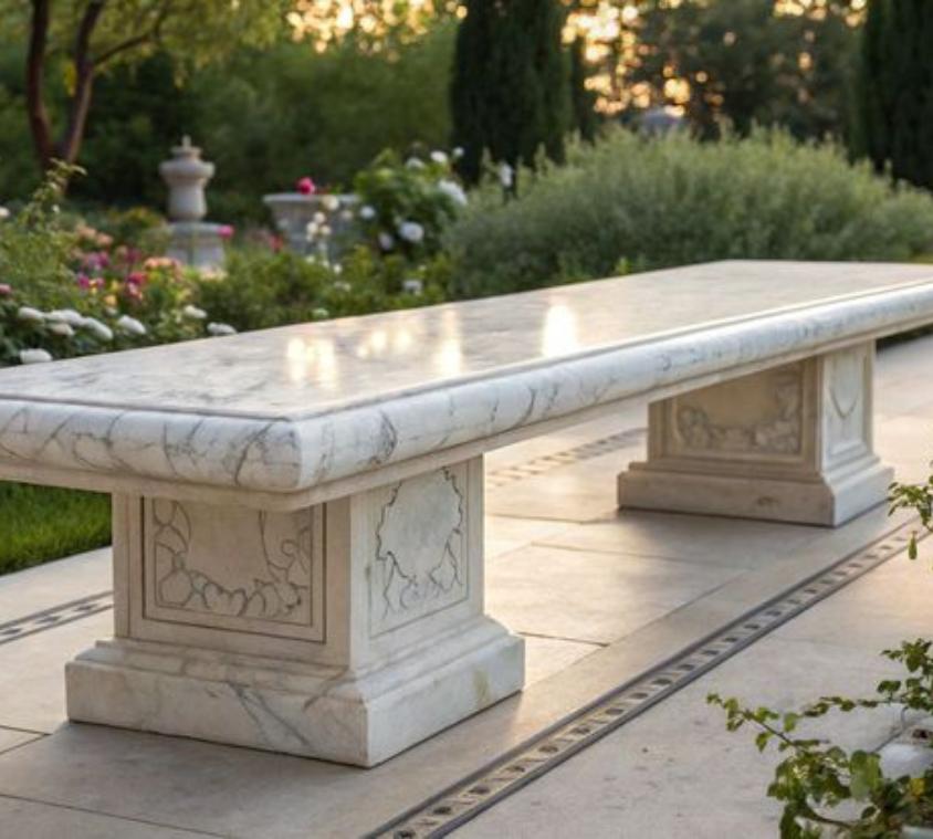 Grand Pedestal Marble Bench For Landscapes