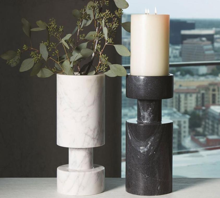 Ribbed White Marble Votive Holder