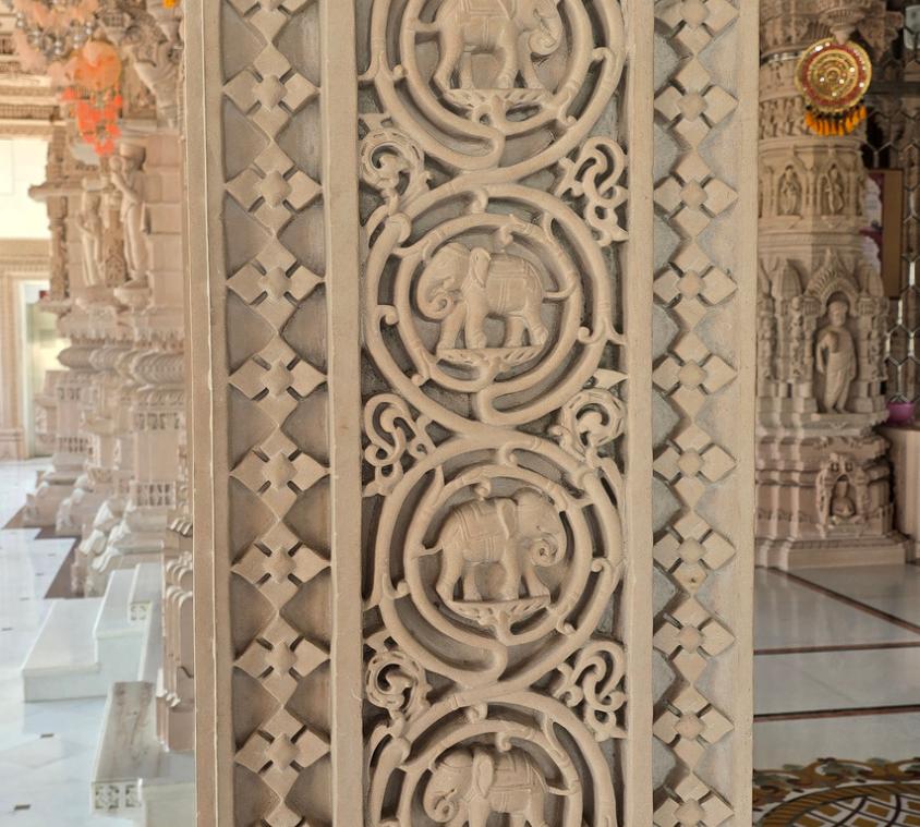Elephant Motif Carved Temple Column