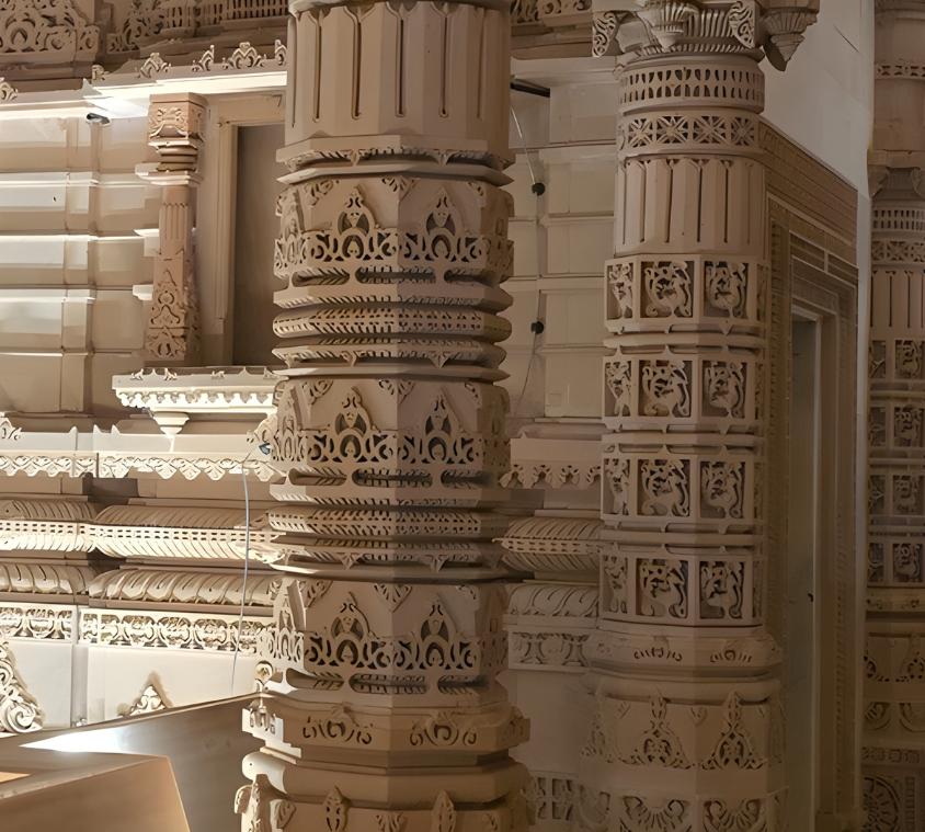 Intricate Hand-carved Temple Pillar