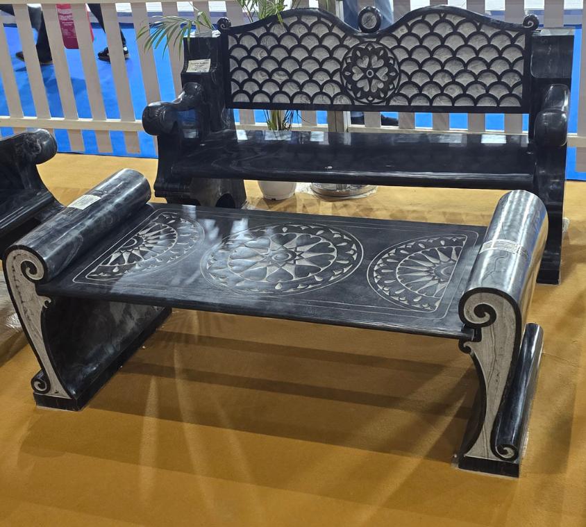 Hand-carved Black Marble Bench