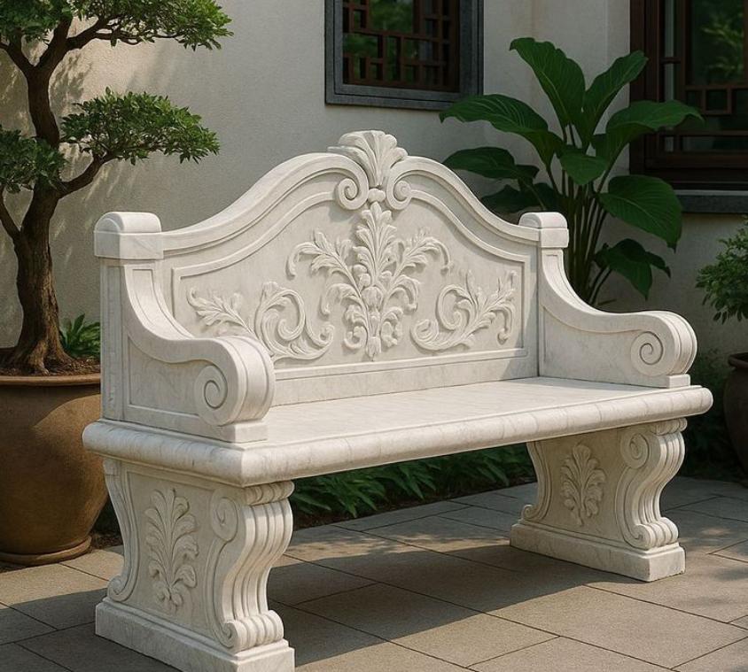 Classic Victorian Style Carved Marble Bench
