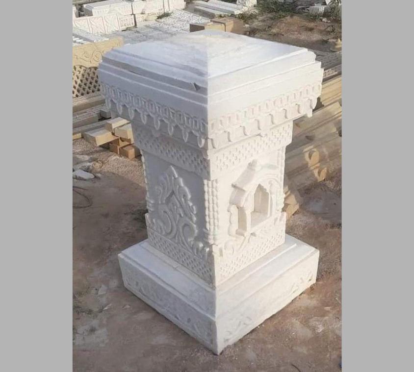 Royal White Marble Tulsi Mandap Style Pot