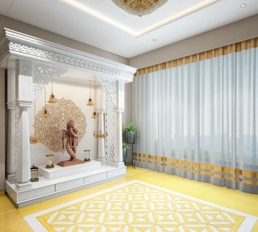 Open-concept Contemporary Marble Mandir