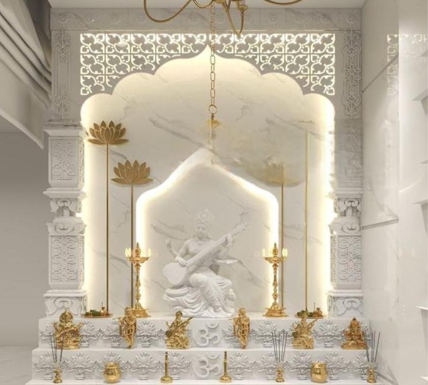Modern Wall-mounted Marble Pooja Mandir