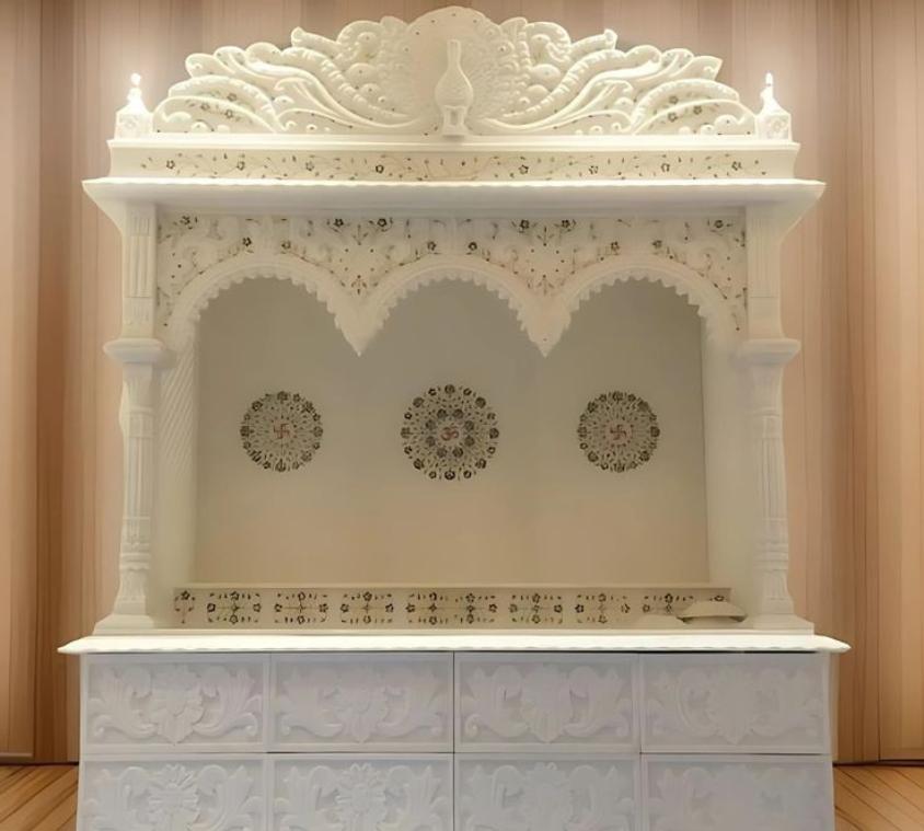 Traditional Multi-tiered Marble Pooja Mandir
