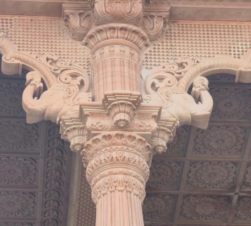 Elephant Motif Sandstone Pillar Capital